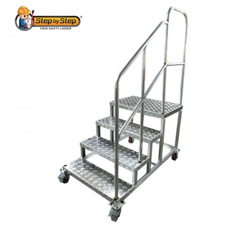 Aluminium Square Platform Ladder (With Handrail - Side)