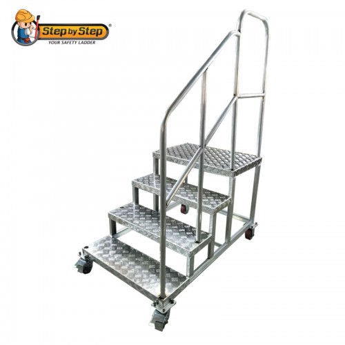 Aluminium Square Platform Ladder (With Handrail - Side)